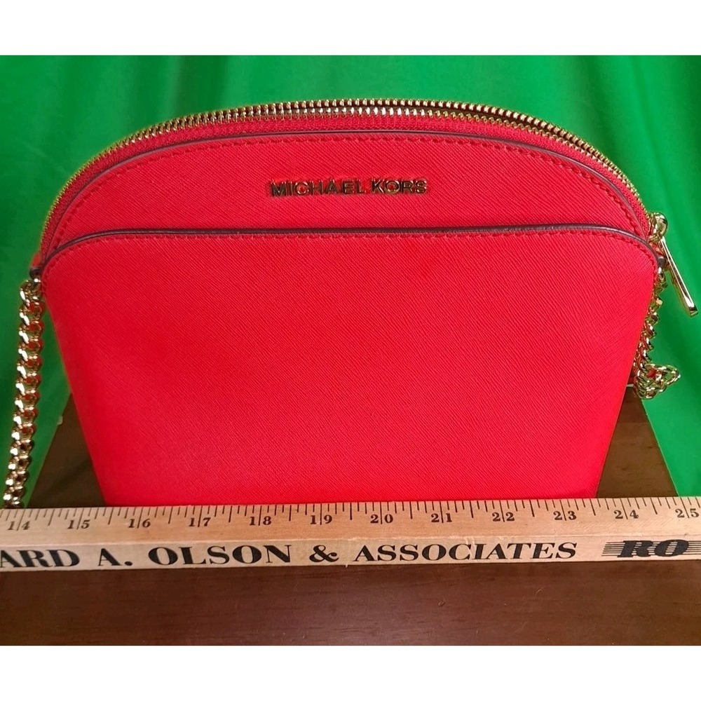 Michael Kors Emmy Medium Saffiano Leather Crossbody Bag Red NWT Adjustable Strap - Picture 8 of 8